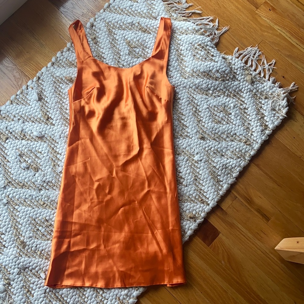 Orange Satin Dress with Low Back